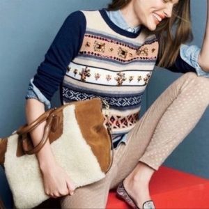 J. CREW Fair Isle Jeweled Crew Neck Wool Sweater